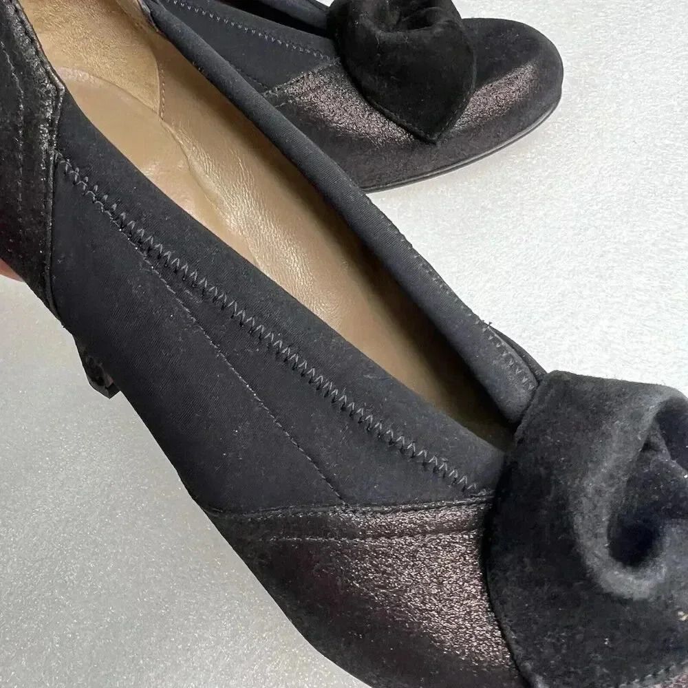 ANYI LU Hand Made‎ Italy Heels Black Fabric Metallic Leather Bow Detail Formal 9 - Picture 11 of 16